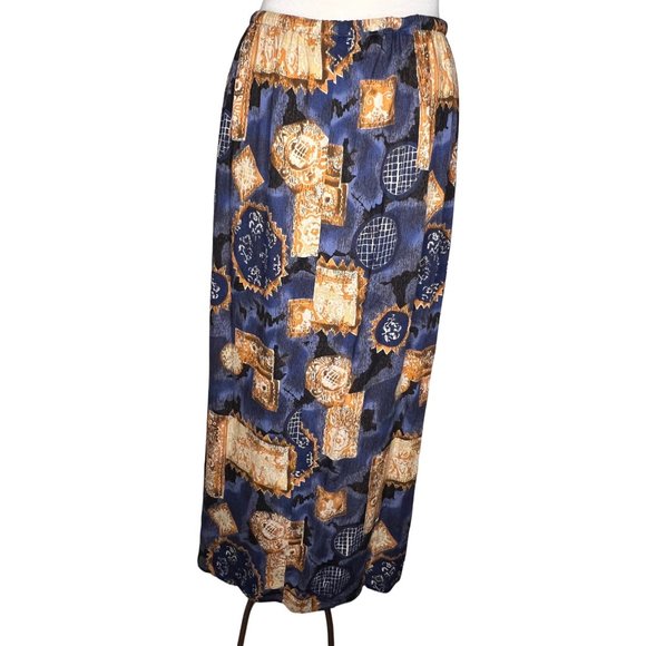 NOTATIONS CLOTHING CO. Women's Skirt Size Large Blue and Orange Geo Print Elasti - Picture 4 of 11